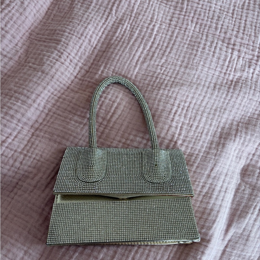 Crystal-Embellished Silver Evening Top-Handle Bag